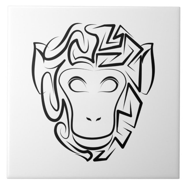 Azulejo De Cerâmica Macaco preto e branco tribal (Frente)