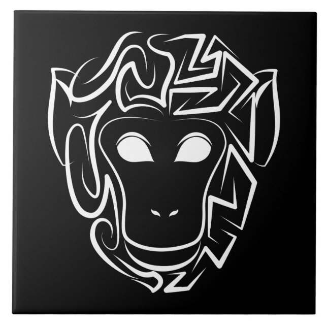 Azulejo De Cerâmica Macaco preto e branco tribal (Frente)