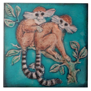 Azulejo De Cerâmica Macacos Adoráveis Maiolica Repro - Alemão Antiqu