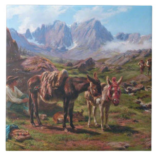 Azulejo De Cerâmica Macacos nas montanhas dos Pirenéus (Rosa Bonheur)