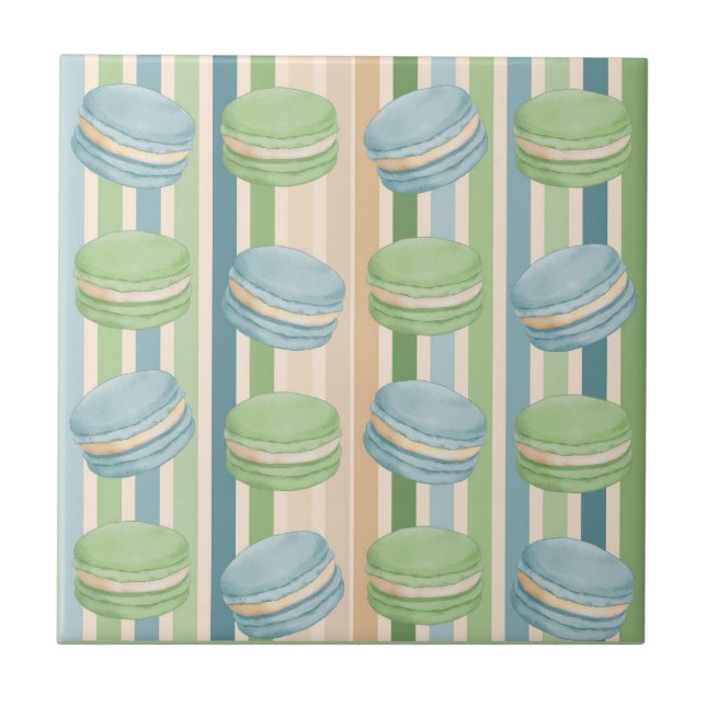 Azulejo De Cerâmica Macaron Light Blue and Soft Olive Green (Frente)