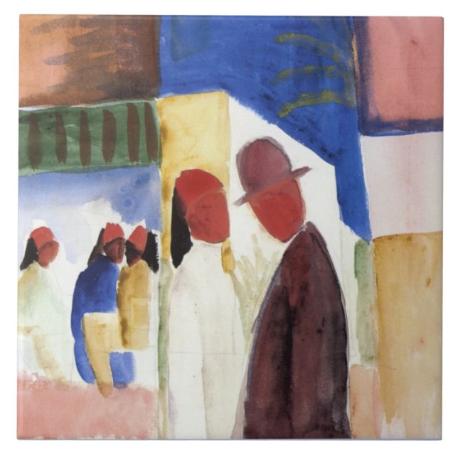 Azulejo De Cerâmica Macke - Na rua, pintura aquosa, (Frente)