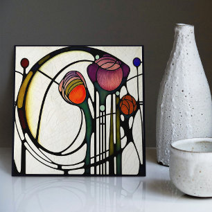 Azulejo De Cerâmica Mackintosh Art Deco Abstrato Floral Wall Decor