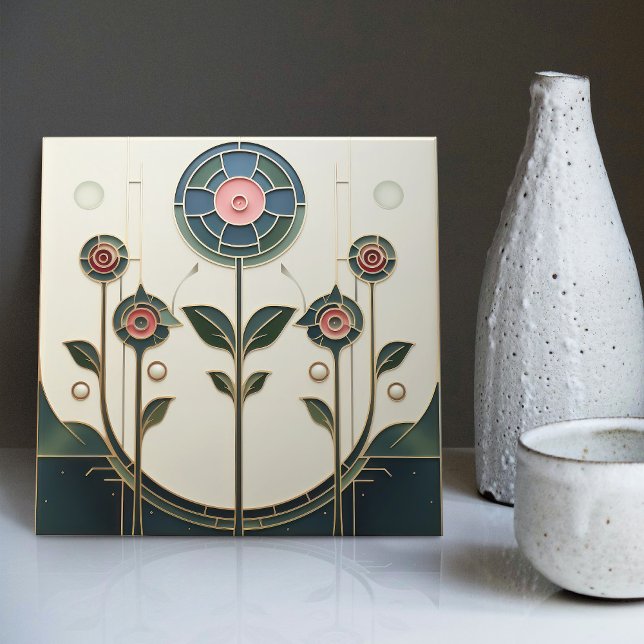Azulejo De Cerâmica Mackintosh Art Deco Abstrato Floral Wall Decor (Criador carregado)