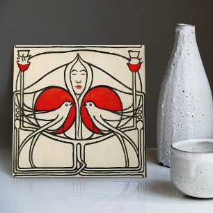 Azulejo De Cerâmica Mackintosh Lovebird Abstrato Wall Decor Bird