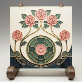 Azulejo De Cerâmica Mackintosh Rose Arte Nova Vidro Falso Manchado
