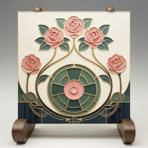 Azulejo De Cerâmica Mackintosh Rose Arte Nova Vidro Falso Manchado