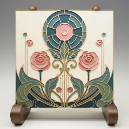 Azulejo De Cerâmica Mackintosh Rose Arte Nova Vidro Falso Manchado