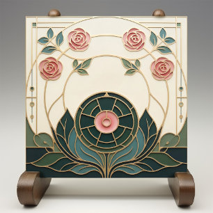 Azulejo De Cerâmica Mackintosh Rose Arte Nova Vidro Falso Manchado