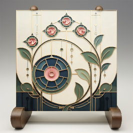 Azulejo De Cerâmica Mackintosh Rose Arte Nova Vidro Falso Manchado