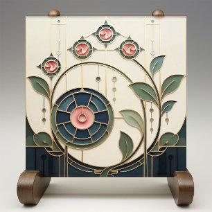 Azulejo De Cerâmica Mackintosh Rose Arte Nova Vidro Falso Manchado