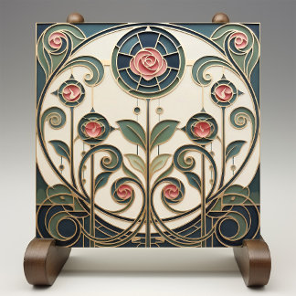 Azulejo De Cerâmica Mackintosh Rose Arte Nova Vidro Falso Manchado