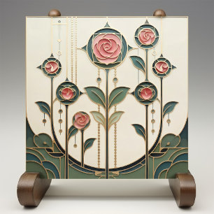 Azulejo De Cerâmica Mackintosh Rose Arte Nova Vidro Falso Manchado