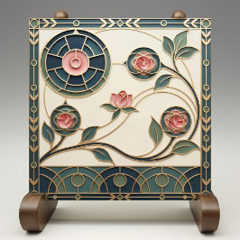 Azulejo De Cerâmica Mackintosh Rose Arte Nova Vidro Falso Manchado