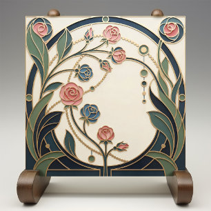 Azulejo De Cerâmica Mackintosh Rose Arte Nova Vidro Falso Manchado