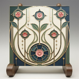 Azulejo De Cerâmica Mackintosh Rose Arte Nova Vidro Falso Manchado