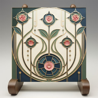 Azulejo De Cerâmica Mackintosh Rose Arte Nova Vidro Falso Manchado