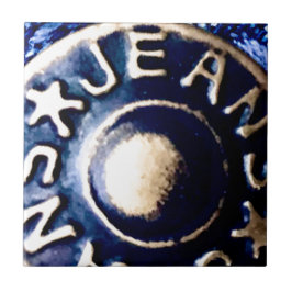 Azulejo De Cerâmica Macro de um botão de jeans de bronze