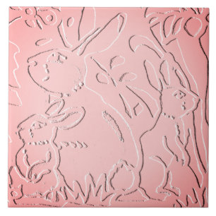 Azulejo De Cerâmica Madeira de Coelho Rosa, Coelho, Esboçada Natureza 