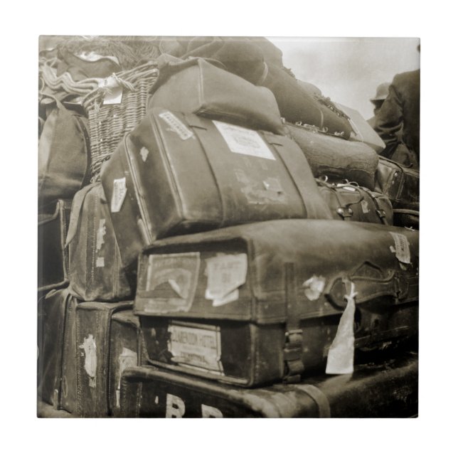 AZULEJO DE CERÂMICA  MADEIRA DE EQUIPE DE BAGAGEM VIAGEM 1890 (Frente)