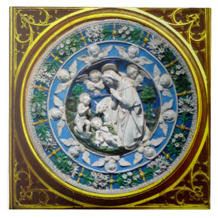 AZULEJO DE CERÂMICA MADONNA COM CRIANÇAS E ANGELAS CROWN FLORAL