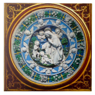 AZULEJO DE CERÂMICA MADONNA COM CRIANÇAS E ANGELAS CROWN FLORAL