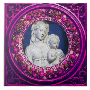 AZULEJO DE CERÂMICA MADONNA COM FILHO,PINK RENAISSANCE FLORAL CROWN