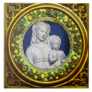 AZULEJO DE CERÂMICA MADONNA COM FILHO, RENAISSANCE AMARELO CROWN FLORA