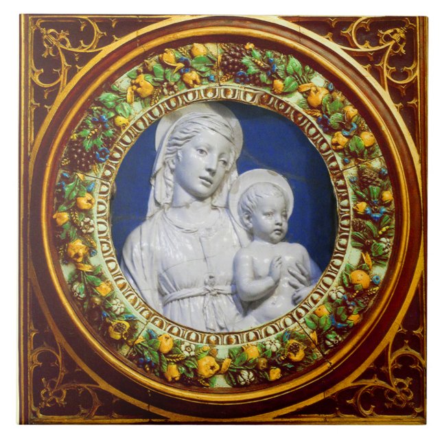 AZULEJO DE CERÂMICA  MADONNA COM FILHO,RENAISSANCE FLORAL CROWN (Frente)