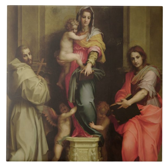 Azulejo De Cerâmica Madonna dos Harpies, 1517 (óleo no painel) (Frente)