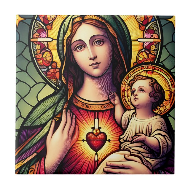 Azulejo De Cerâmica Madonna e Criança (Frente)