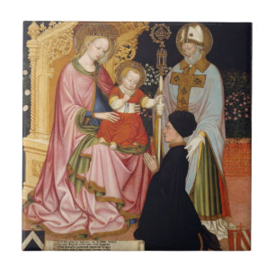 Azulejo De Cerâmica Madonna e criança com o doador