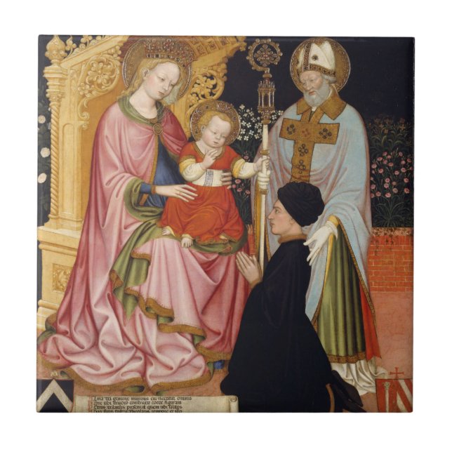 Azulejo De Cerâmica Madonna e criança com o doador (Frente)