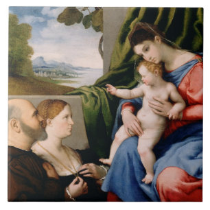 Azulejo De Cerâmica Madonna e criança com o St John infantil