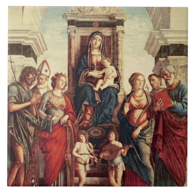 Azulejo De Cerâmica Madonna e criança com santos (Frente)