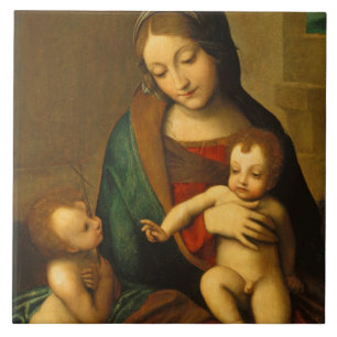 Azulejo De Cerâmica Madonna e criança com santos