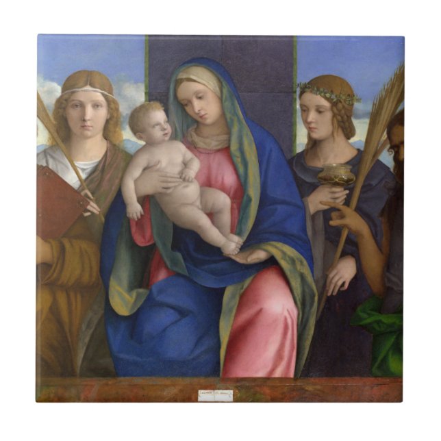 Azulejo De Cerâmica Madonna e criança com santos (Frente)