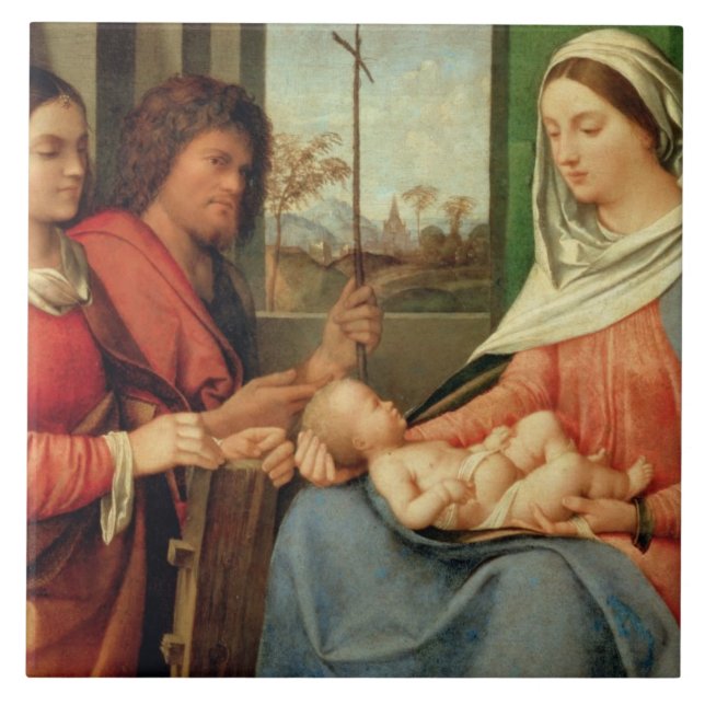 Azulejo De Cerâmica Madonna e criança com santos 2 (Frente)