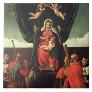 Azulejo De Cerâmica Madonna e criança Enthroned com quatro santos,
