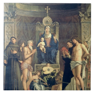 Azulejo De Cerâmica Madonna e criança Enthroned entre SS. Francis, J