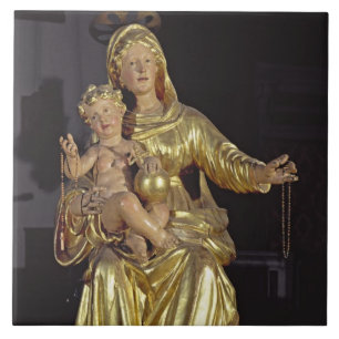 Azulejo De Cerâmica Madonna e criança, século XVII (madeira dourada)