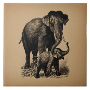 Azulejo De Cerâmica Madre e Elefante Bebê