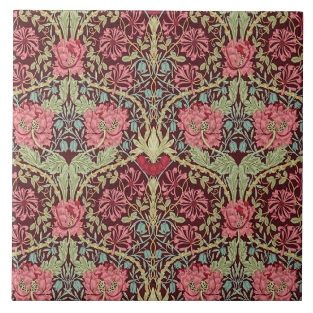 Azulejo De Cerâmica Madressilva e tulipas por William Morris 1876 (Frente)