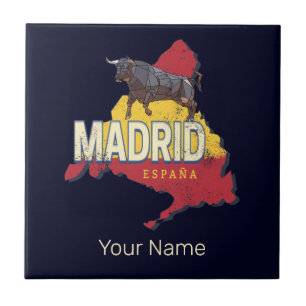 Azulejo De Cerâmica Madrid Espanha Retro Região Map Vintage Bull
