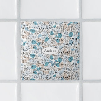 Azulejo De Cerâmica Mãe azul de humor divertido