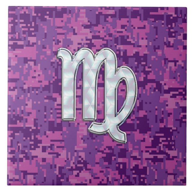 Azulejo De Cerâmica Mãe de Pearl Virgo Zodiac no Camo Digital Rosa (Frente)