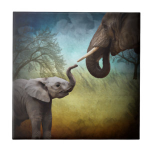 Azulejo De Cerâmica Mãe E Elefante Para Bebês
