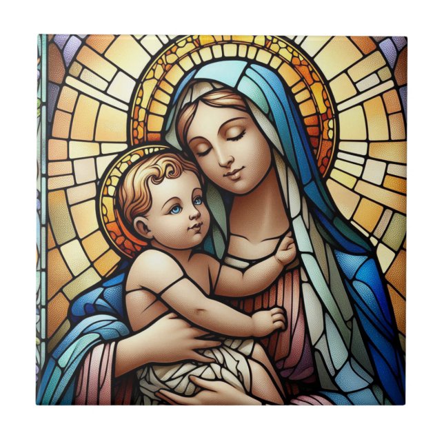 Azulejo De Cerâmica Mãe e filho religiosos (Frente)