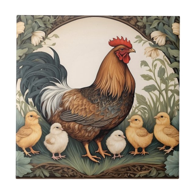 Azulejo De Cerâmica Mãe Elegante Hen Com Pintinhos (Frente)