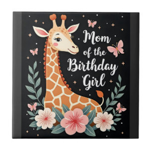 Azulejo De Cerâmica Mãe Girafa da Menina de Aniversário Família Combin